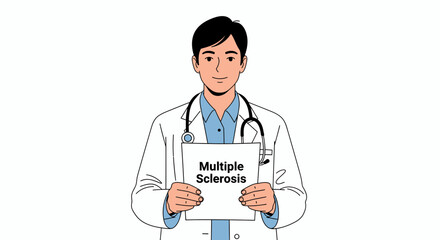 Fototapeta premium Male Doctor Character Holding a Board with Multiple Sclerosis Text Illustration.