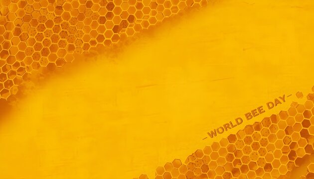 A vibrant yellow honeycomb pattern celebrating World Bee Day with a natural and beautiful design