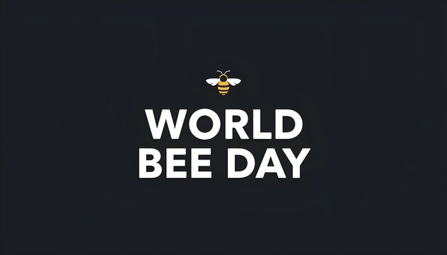 A graphic design celebrating World Bee Day with a bee icon and text on a dark background