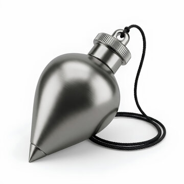 Shiny metal plumb bob with black string used for construction and alignment.