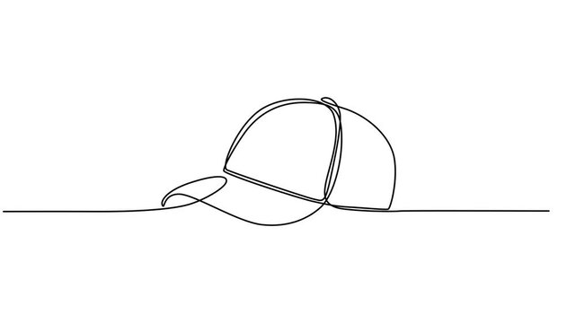 baseball cap continuous one line drawing animation, sports cap continuous one line drawing animation, Animated self drawing of continuous one line draw cap or hat icon, Modern fashion accessory. Full