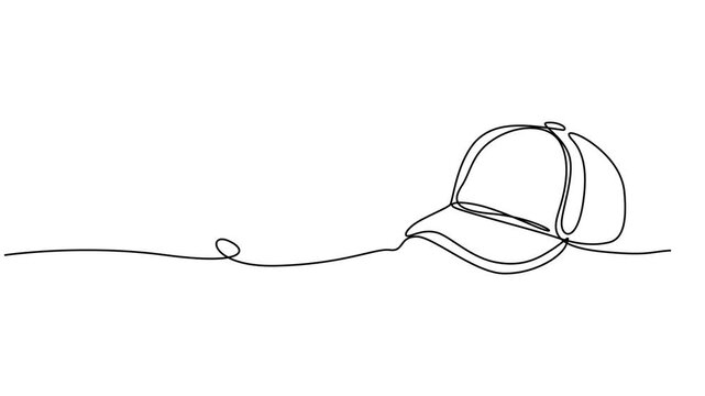 baseball cap continuous one line drawing animation, sports cap continuous one line drawing animation, Animated self drawing of continuous one line draw cap or hat icon, Modern fashion accessory. Full