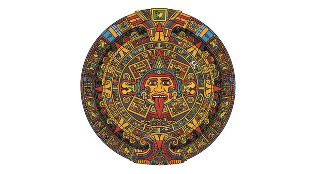 Aztec Sun Stone Calendar, Ancient Mesoamerican Symbol, Cultural Heritage, Detailed Art