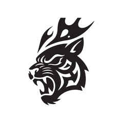Obraz premium Black Tribal Silhouette of a Roaring Tiger Head With Stylized Flame Mane.