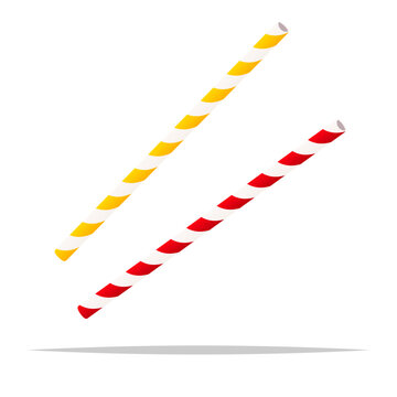 Striped paper straw vector isolated illustration