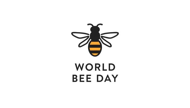 A logo for World Bee Day featuring a bee and text on a white background