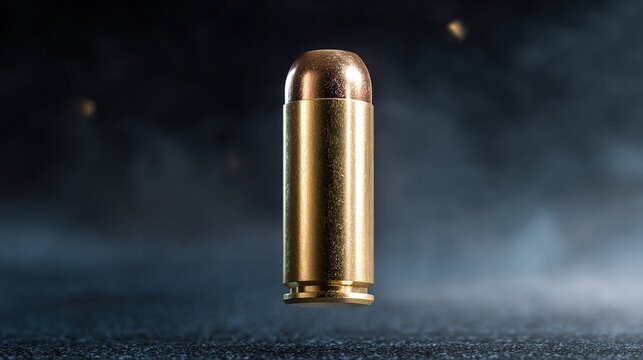 ejected. Single brass cartridge case ejected from an antique revolver, isolated on dark background. mobility guides, transit brochures, designed for mobility and urban transit guides.