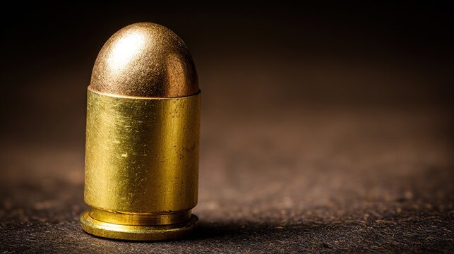 ejected. Single brass cartridge case ejected from an antique revolver, isolated on dark background. mobility guides, transit brochures, designed for mobility and urban transit guides.
