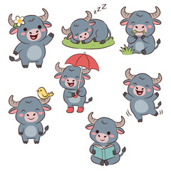 Fototapeta premium cartoon animal buffalo set collection 