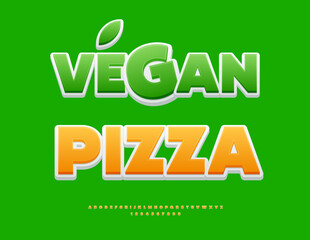 Naklejka premium Vector Marketing flyer Vegan Pizza for Diner, Pizzeria and Cafe. Modern Classic Font. Artistic set of Alphabet Letters and Numbers set.