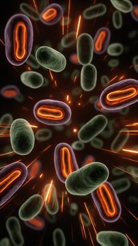 Mitochondria Pulse. Plant Cells & Micro-Nature (Scientific Visualization). Biotech. bean-shaped mitochondria with internal cristae folds pulsing with energy, set in a dark intracellular environment
