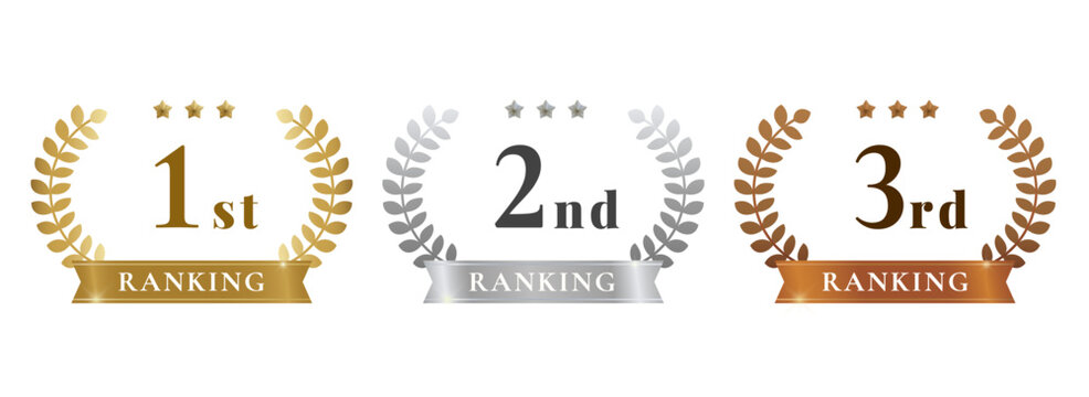 Gold Silver Bronze Ranking Badge Set 1st 2nd 3rd &ndash; Laurel Wreath Ribbon Award Luxury Vector