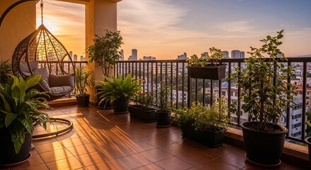 Fototapeta premium Luxury hotel building with garden and city view at morning evening and night