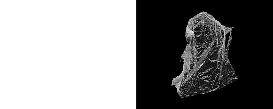 Clear crumpled transparent plastic texture isolated on transparent background.