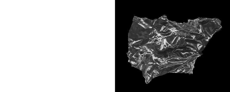 Clear crumpled transparent plastic texture isolated on transparent background.