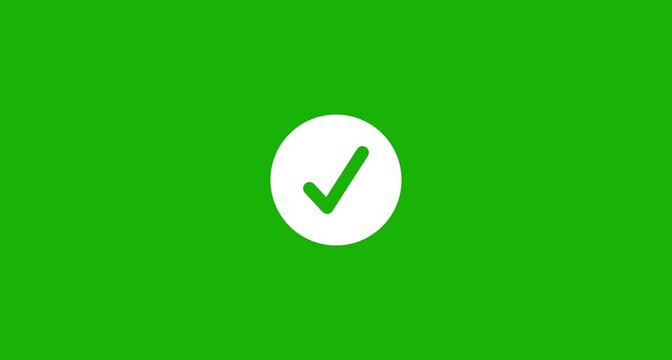 green check mark icon in white circle looped motion graphic animation Isolated on a green background.