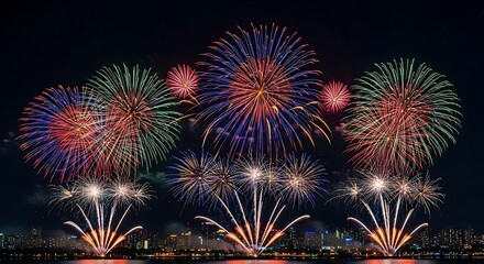 Fototapeta premium Vibrant 4th of july fireworks display on a summer night sky