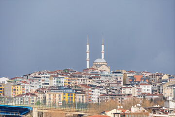 Obraz premium Residential district with a Turkish Mosque on top 
