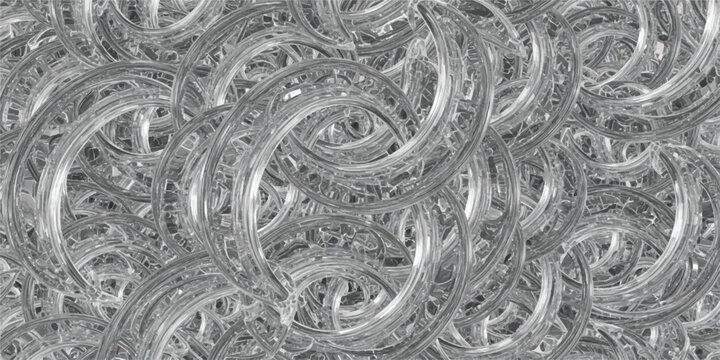 Intricate network of translucent, intertwined cylindrical structures, resembling an abstract pattern of transparent waveguides or fibers.