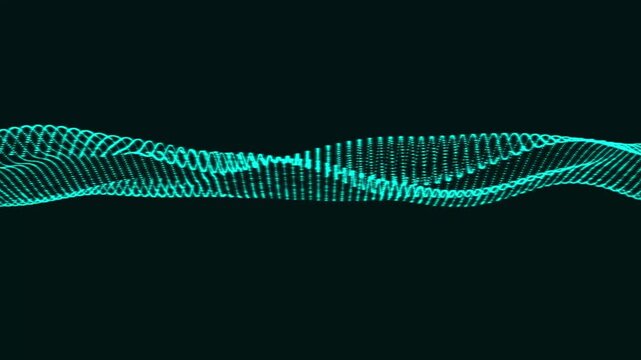 Abstract blue glowing particle wave on black background with sound wave with digital art