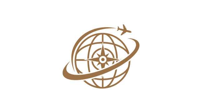 Elegant Globe and Airplane Logo Depicting Worldwide Travel and Exploration.