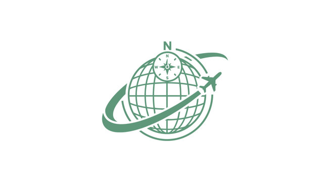 Elegant Globe and Airplane Logo Depicting Global Travel and Navigation.