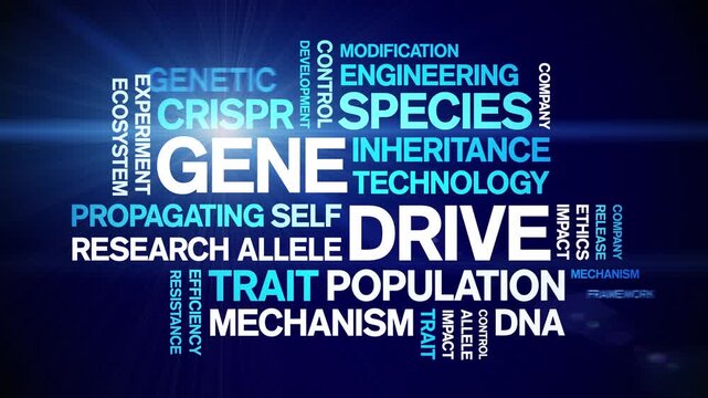Gene Drive animated word cloud-text design animation tag kinetic typography seamless loop.