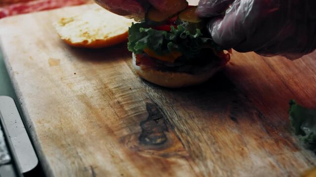 Classic burger topped with pickled cucumber slices