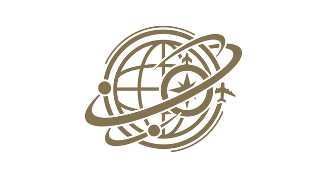 Elegant Globe and Compass Logo Depicting Global Travel and Exploration.