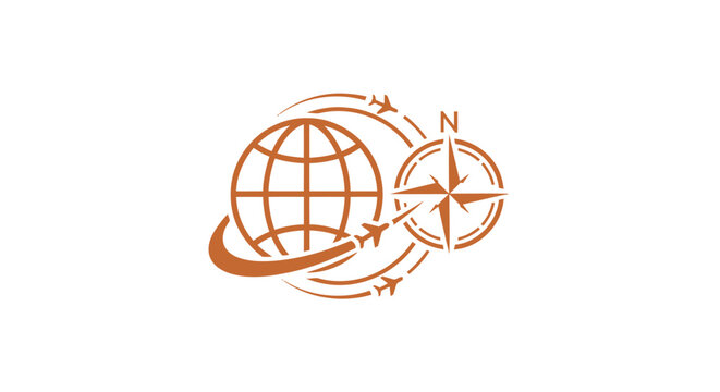 Elegant Globe and Compass Logo Depicting Global Travel and Navigation.