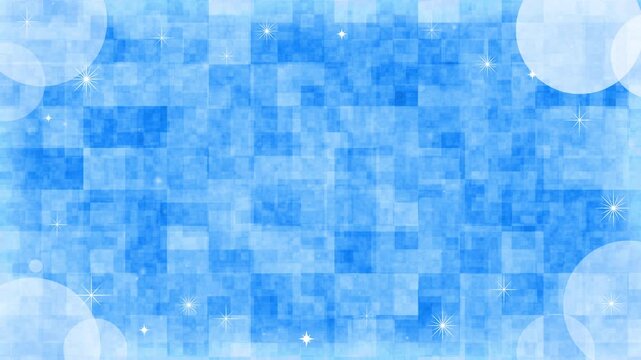 Landscape 4K abstract blue background with sparkling stars, white particles and checkered pattern, 10s seamless loop.