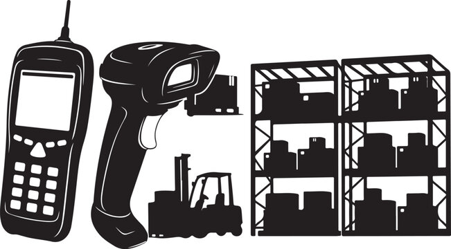 Barcode scanner and warehouse management system tools illustration