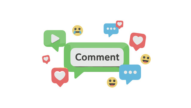 Colorful Social Media Comment Bubble with Emojis and Notifications.