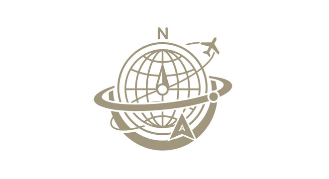 Elegant Globe Icon with Airplane and Compass for Travel Concept.