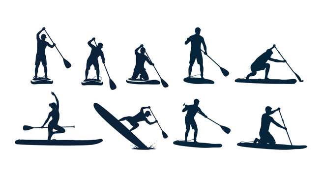 Stand Up Paddle Yoga Silhouettes Collection for Fitness and Wellness