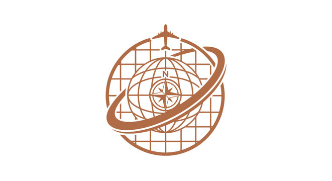 Detailed Globe Compass Logo with Orbiting Ring and Grid Lines.