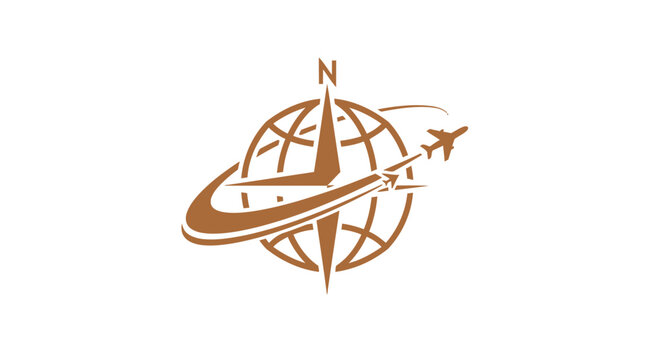 Elegant Compass Globe with Airplane Symbolizing Travel and Exploration.