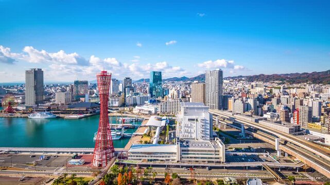 Kobe, Japan city skyline time lapse 5123