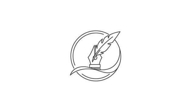 Elegant Hand Holding Feather Pen in Circular Logo Design.