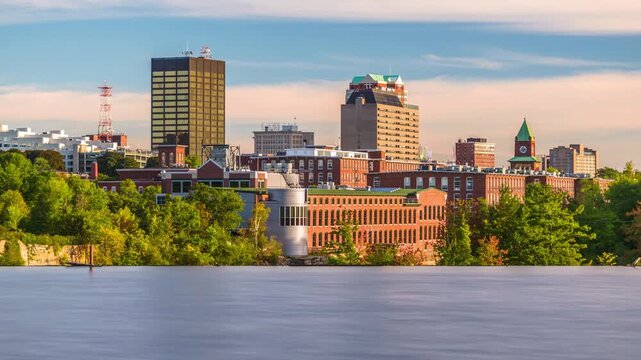 Manchester, New Hampshire, USA Skyline on the Merrimack River 5081