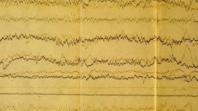 Seismograph Record of an Earthquake on old paper, EEG of the patients problems in the electrical activity of the brain