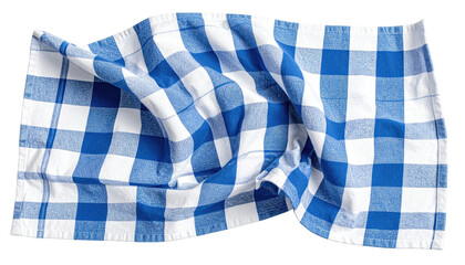 Fototapeta premium Blue and white checkered crumpled cloth fabric, picnic blanket or tablecloth isolated on transparent background