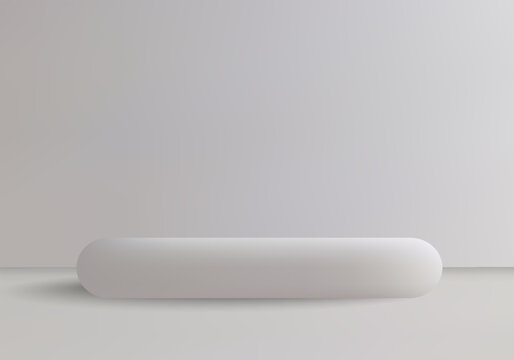 Minimalist white 3D capsule shaped podium on light background for cosmetic or premium product presentation. Eps 10