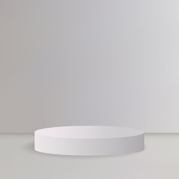 White round 3D podium on light neutral background for product presentation in minimalist style with soft shadows