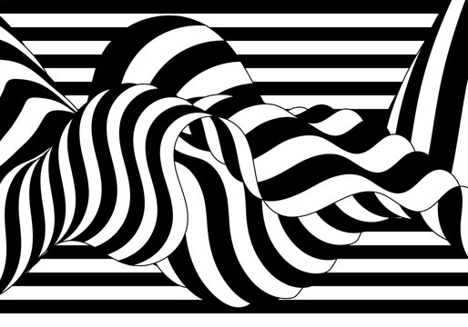 Abstract black and white vector background with wavy stripes and optical illusions in op-art style for modern design