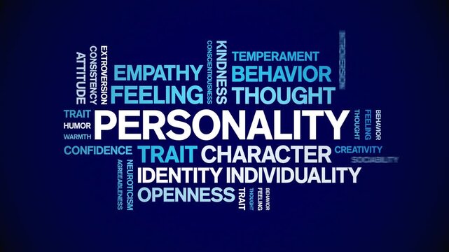 Personality animated word cloud-text design animation tag kinetic typography seamless loop.