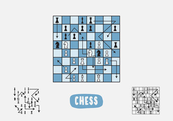 Chess Tactical Board with Player Movement Vector Illustration. © samar