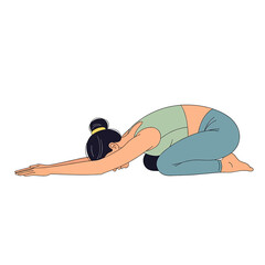 Naklejka premium Woman in Child Pose Yoga Position.