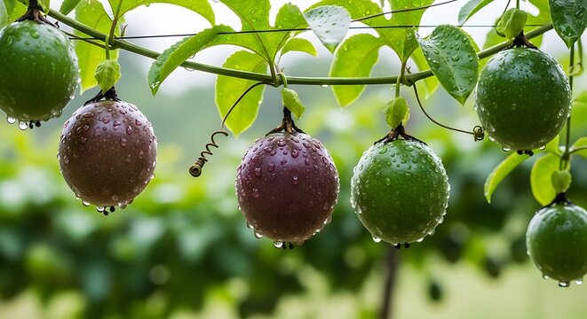 Passiflora vines bear developing fruits