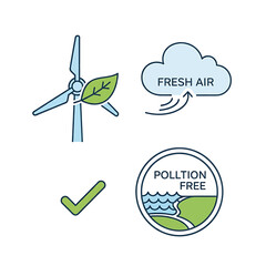 Obraz premium Wind turbine with green leaf.